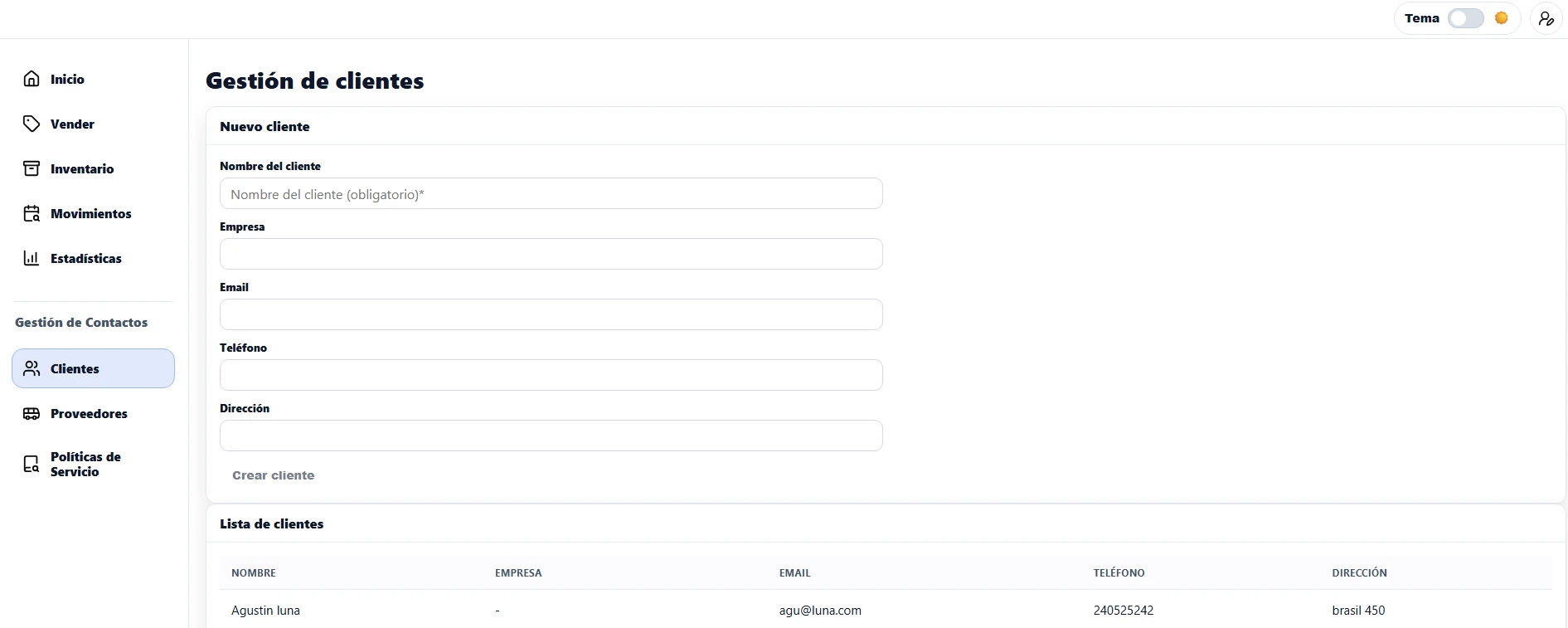 Gestión de clientes